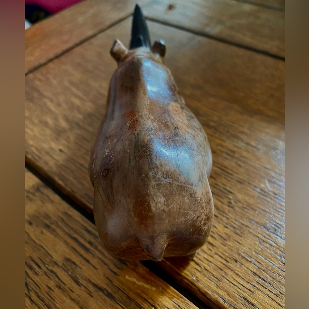 Handcarved 2 Horned African Rhino. Amazing piece of art. Wood is smooth. EC - Picture 4 of 15
